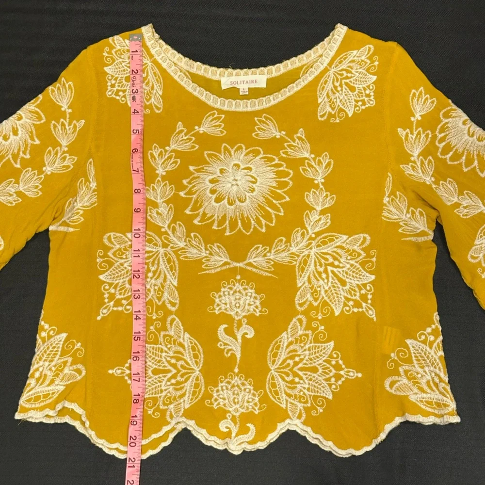 Solitaire Mustard Top with White Floral Embroidery - Picture 5 of 7